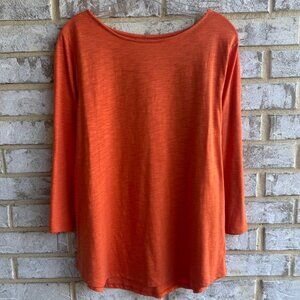 Chico's 3/4 Sleeve Bateau Neck Cotton Blend Orange Marmalade T-Shirt Size 3 (XL)